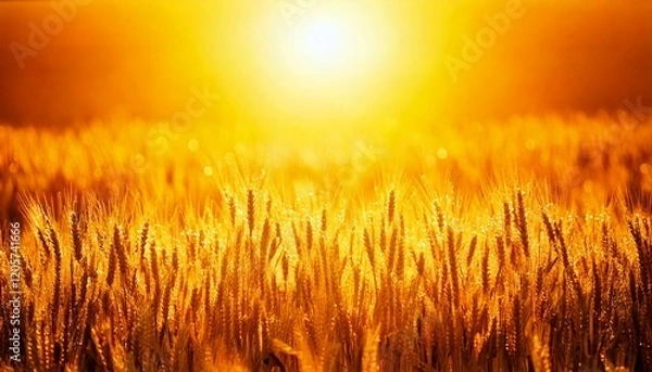 Obraz 太陽に照らされて輝く小麦畑の風景