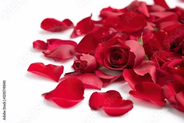 Obraz Romantic red roses on white background, with blank space for customized content, perfect for valentine's day, engagement, wedding, anniversary, love gift. With blank space for customized content.