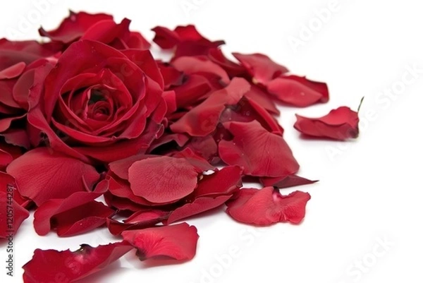 Obraz Romantic red roses on white background, with blank space for customized content, perfect for valentine's day, engagement, wedding, anniversary, love gift. With blank space for customized content.