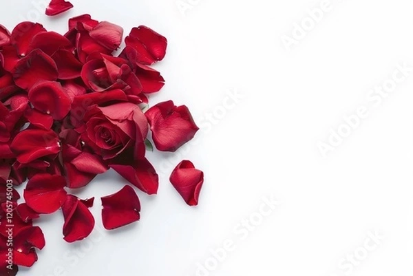 Obraz Romantic red roses on white background, with blank space for customized content, perfect for valentine's day, engagement, wedding, anniversary, love gift. With blank space for customized content.