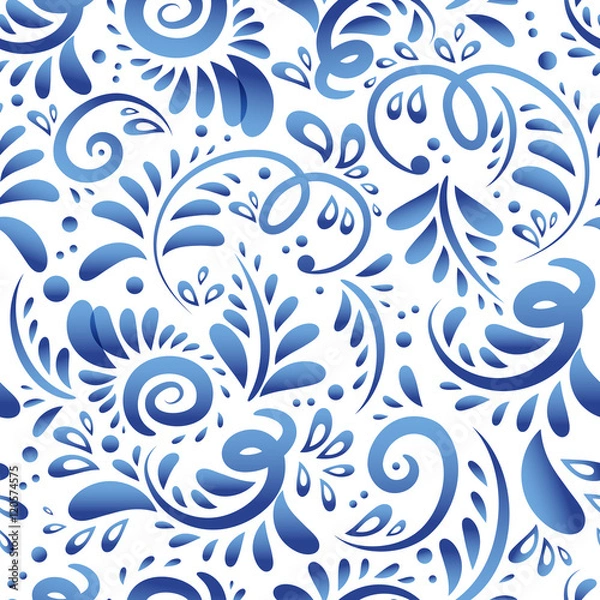 Obraz Russian style vector gzhel seamless pattern. Floral blue texture