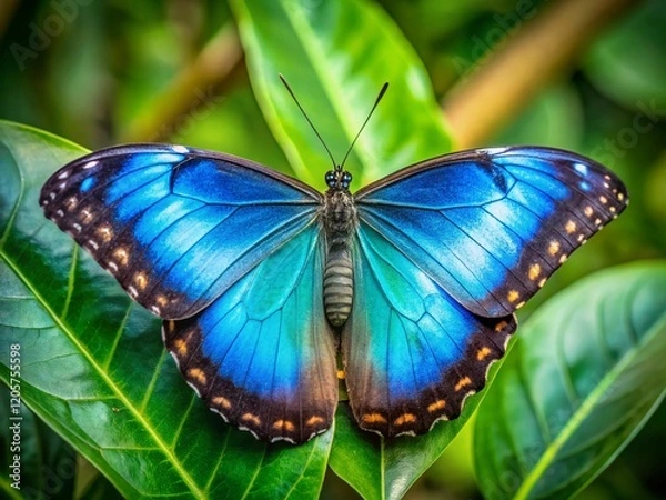 Fototapeta Blue Morpho Butterfly (Peleides) of Colombia -  Closeup View with Copy Space