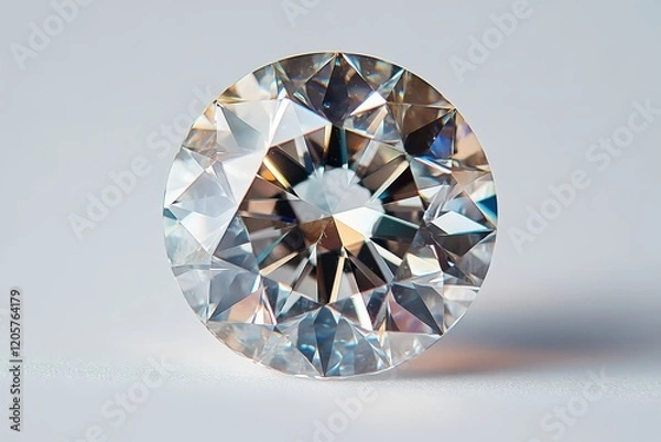 Obraz A sparkling round diamond showcasing brilliant facets and a clear, reflective surface against a soft background.