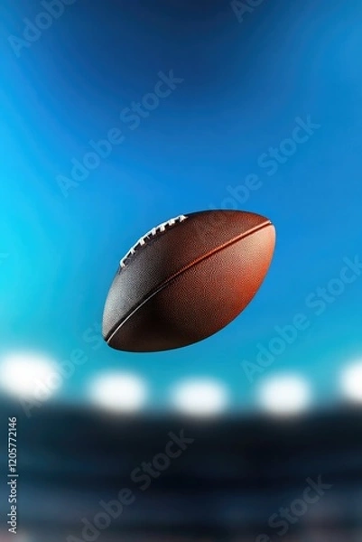 Fototapeta blurred perspective of football soaring through air captured mid-flight with stadium visible in background motion trail