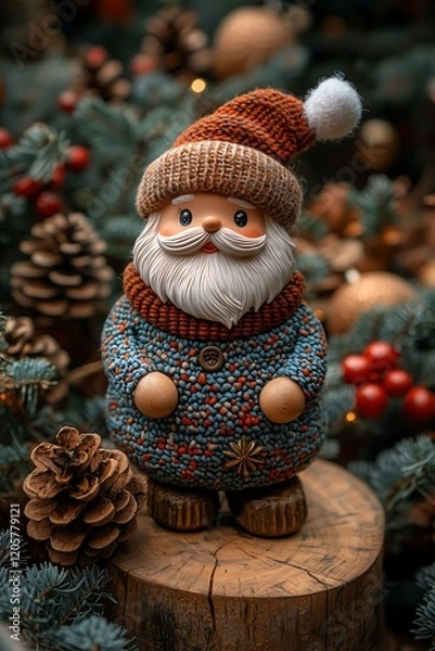 Fototapeta Traditional Holiday Carving in Festive Attire, Surrounded by Winter’s Gentle Embrace, 慈しみの冬に囲まれた祝祭の衣装を纏う伝統的なホリデー彫刻.Generative AI