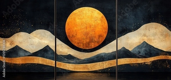 Obraz Modern Abstract Mountain Landscape with Golden Accents