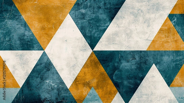 Fototapeta A minimalist abstract design featuring overlapping triangles in bold shades of teal, coral, and orange.