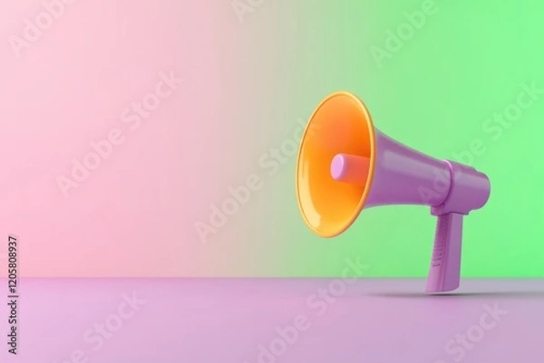 Fototapeta minimalist cartoon megaphone icon glowing with holographic gradient colors in vibrant 3d emoji style