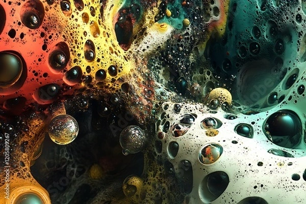 Fototapeta Abstract colorful bubbles and textures in a fluid-like composition.