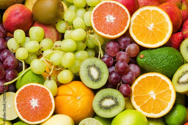 Obraz Nutritious fresh fruits and vegetables background