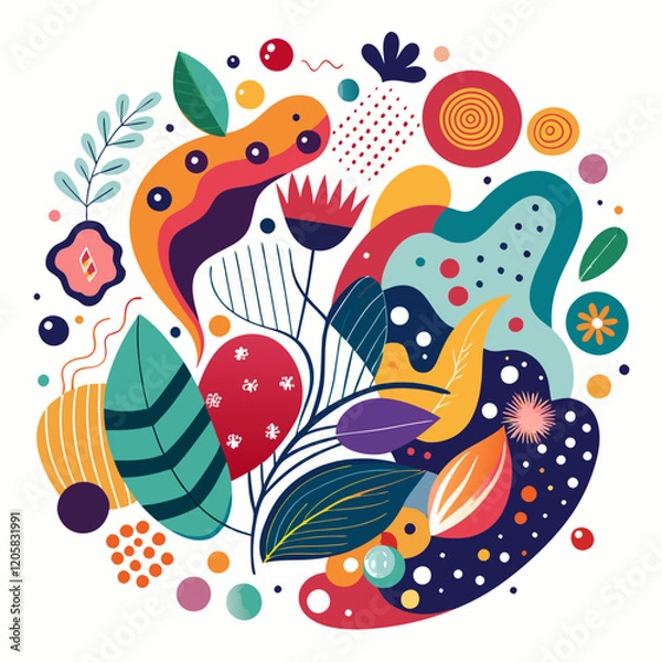 Fototapeta Abstract background with colorful organic shapes, dots, lines, and patterns with white background