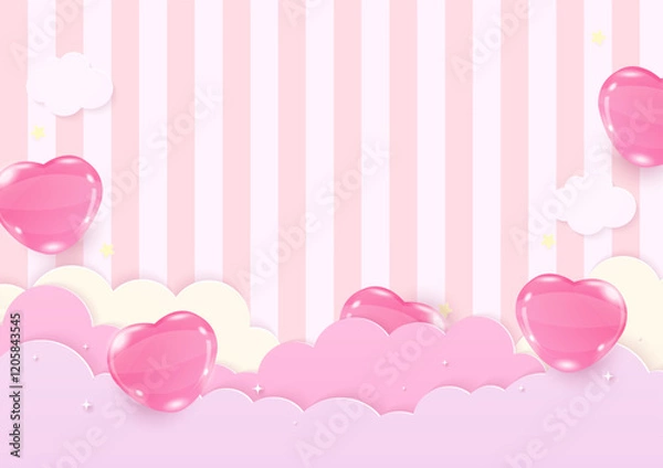 Obraz Heart balloon and cloud with striped background