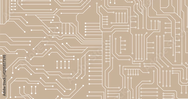 Fototapeta Abstract white circuit pattern on brown technology futuristic background.
