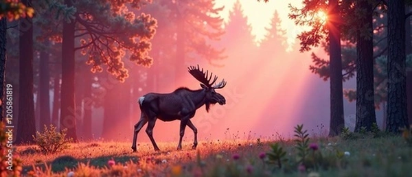 Obraz Pink Dawn Forest Walk Moose
