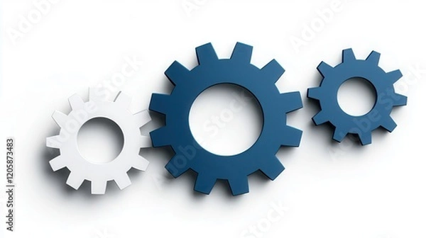 Fototapeta icon featuring three interlocking gears on a bright white background, representing teamwork, collaboration, and synergy