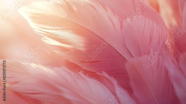 Fototapeta Pink feathers backlit, sunlit texture, soft background, design element