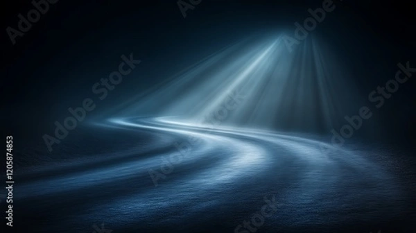 Fototapeta Illuminated Winding Road Through Dark Night