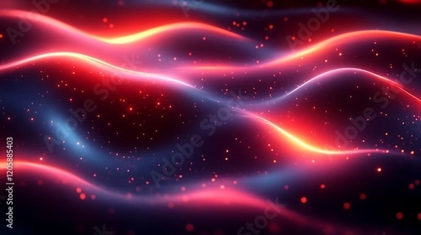 Fototapeta Abstract Red and Blue Glowing Waves with Particles