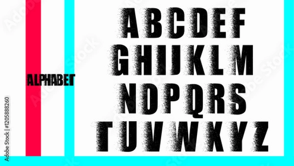 Fototapeta The vector alphabet of English letters is made with the emission of destroyed particles. 3D