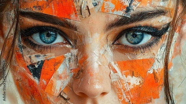 Fototapeta Abstract Collage Portrait: A Woman's Face Adorned with Textured Art