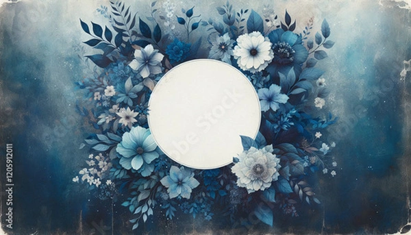 Fototapeta Beautiful Blue Flower Frame with an Empty Central Space
