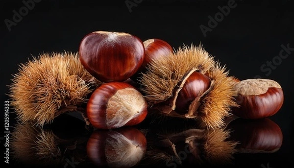 Fototapeta Chestnuts on black background 