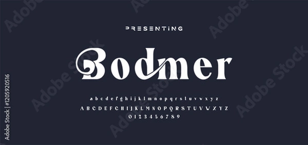 Obraz Premium luxury elegant alphabet letters and numbers. Elegant wedding typography classic serif font decorative vintage retro. Creative vector illustration