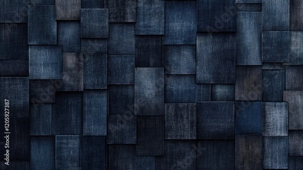 Fototapeta Dark Blue Rectangular Wooden Block Pattern Wall