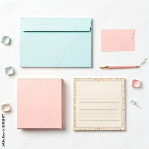 Fototapeta Elegant Stationery Setup with Envelopes and Notepad on White Background
