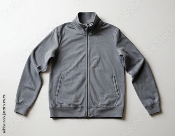 Fototapeta Men's gray athletic jacket with a full zip and side pockets, perfect for casual outings.