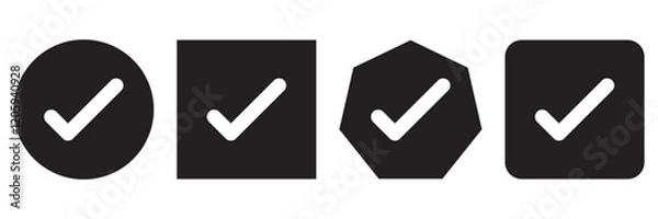 Fototapeta check box icon with correct, accept checkmark icons green tick box, check list circle frame - checkbox symbol sign