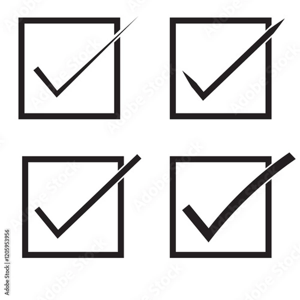 Obraz check mark icon set. check box icon with correct, accept checkmark icons green tick box, check list circle frame - checkbox symbol sign. checkbox square frame