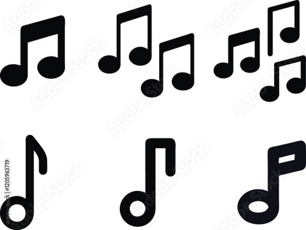 Fototapeta Music icon vector set, flat music notes symbol.