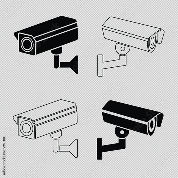 Obraz security camera vector graphics in bold silhouette and intricate line art styles. Perfect for technology branding, surveillance materials, and security projects