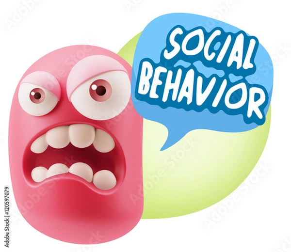 Fototapeta 3d Illustration Angry Face Emoticon saying Social Behavior with