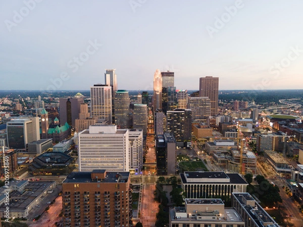 Obraz Panoramic view of downtown Minneapolis at dusk