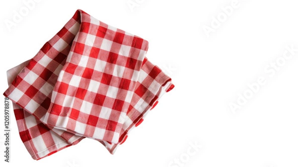 Fototapeta Red checkered napkin, table cloth on transparent background