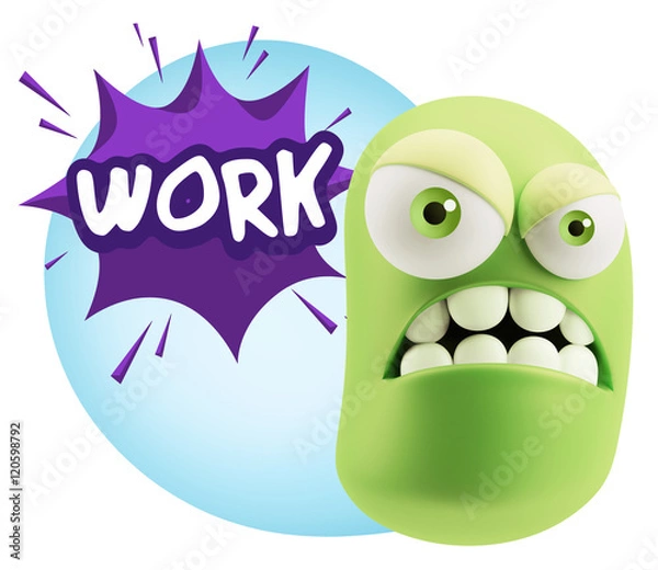 Fototapeta 3d Illustration Angry Face Emoticon saying Work with Colorful Sp