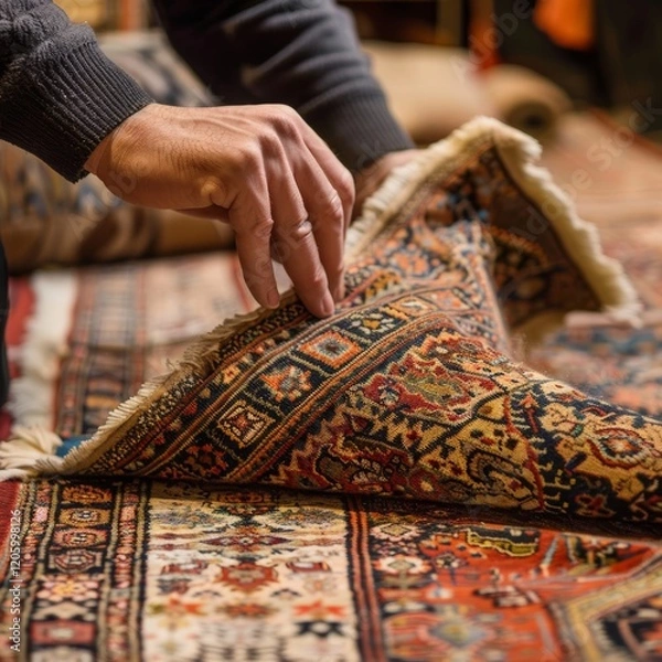Obraz Choosing a carpet at an oriental bazaar.