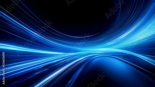 Fototapeta Luminous blue lines speed. Neon color glowing lines background, high-speed light trails effect