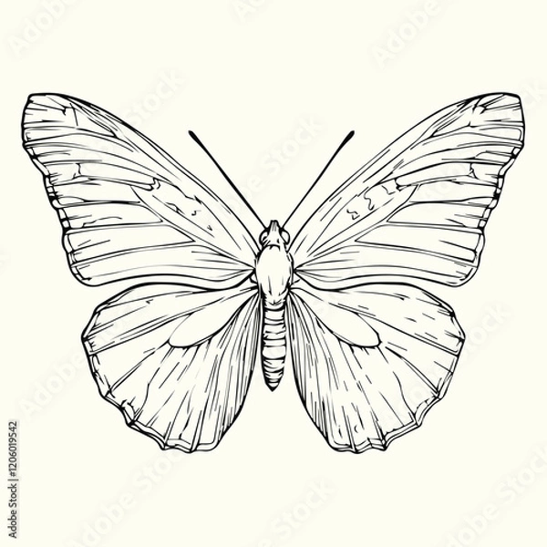 Fototapeta Butterfly Line Art Drawing Elegant and Detailed Butterfly Sketch for Artistic and Nature-Inspired Designs