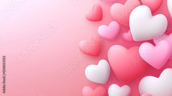 Fototapeta A collection of colorful hearts on a soft gradient background, symbolizing love and affection.