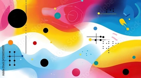 Fototapeta abstract colorful cheerful fun modern background, mathermetic shapes and equation fractal scattered around