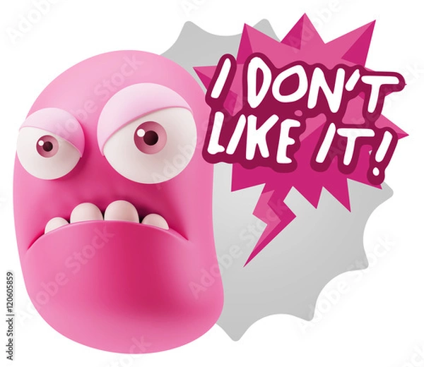 Fototapeta 3d Illustration Angry Face Emoticon saying I Don`t Like It with