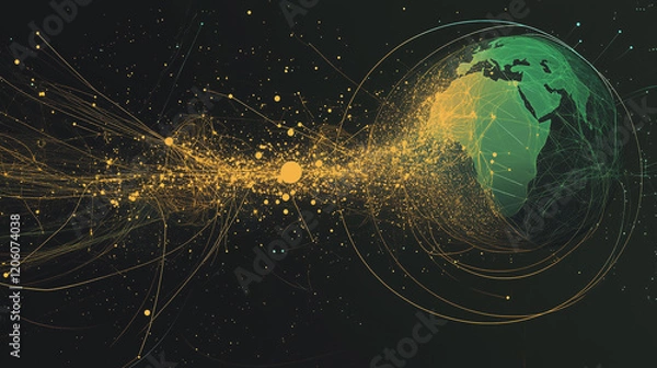 Fototapeta Abstract  background with Colorful circle lines. Digital future technology . Abstract business connection of lines from nodes innovation of communication in the network.