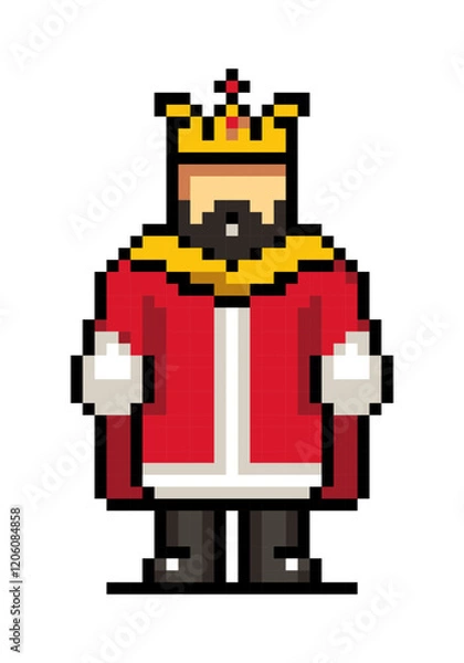 Fototapeta King in pixel style, 8 bit, 80s 90s old arcade game style, icon for game or mobile app, vector illustration