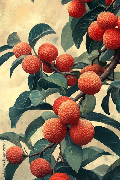 Obraz Red Lychees Abundantly Growing On Lush Green Branches