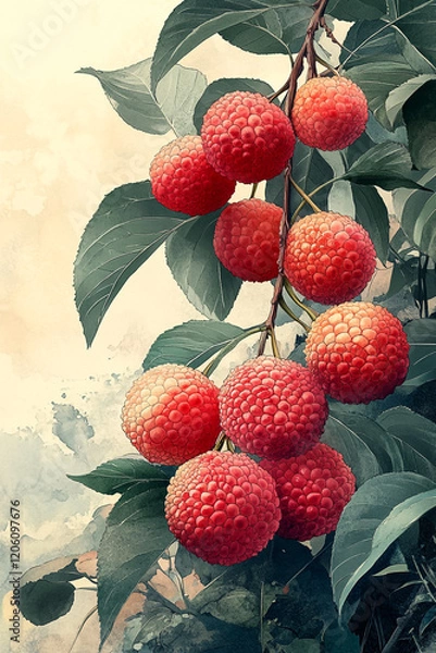 Obraz Lychee Fruits Hanging Abundantly On A Branch