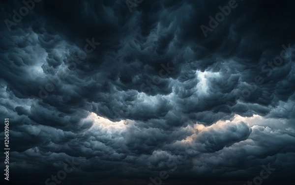 Fototapeta Dramatic dark storm clouds fill the frame, ominous and intense.