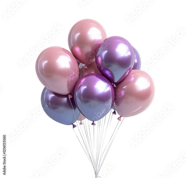 Obraz Colorful balloons in shades of pink and purple floating together for a festive celebration isolated on transparent background